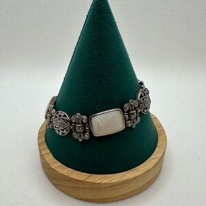 Sterling silver vintage marcasite and mother of pearl bracelet